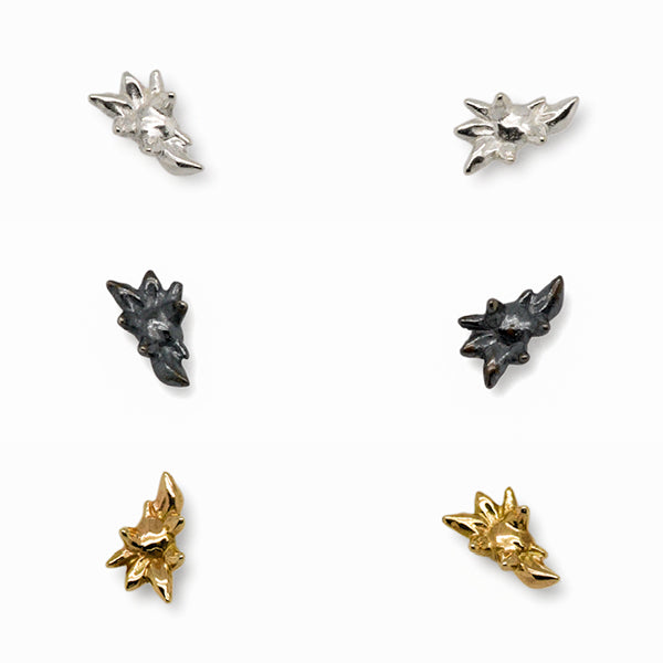 simple succulent stud earrings, handcrafted in Seattle USA by artist Catherine Grisez in solid polished or darkened sterling silver and 14k yellow gold