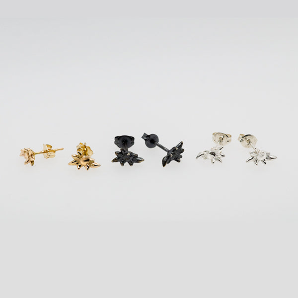 14k gold or sterling silver or darkened sterling silver little succulent stud earrings handmade by artist Catherine Grisez