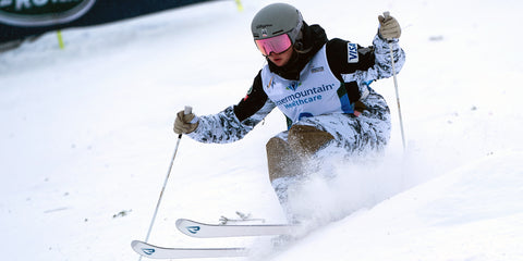 Hannah Soar competing in Women's Moguls freestyle skiing