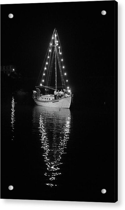 Lit Fishing Boat in The Port - Acrylic Print