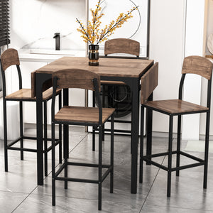 TOPMAX Farmhouse 5-piece Counter Height Drop Leaf Dining Table Set with Dining Chairs for 4; Black Frame+Brown Tabletop