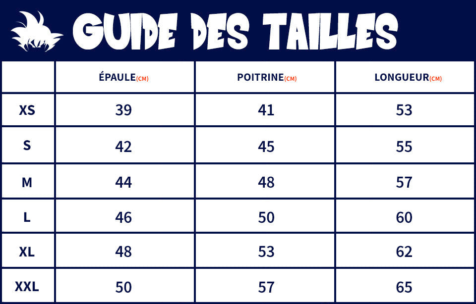 Guide des tailles T-Shirt Goku Famous