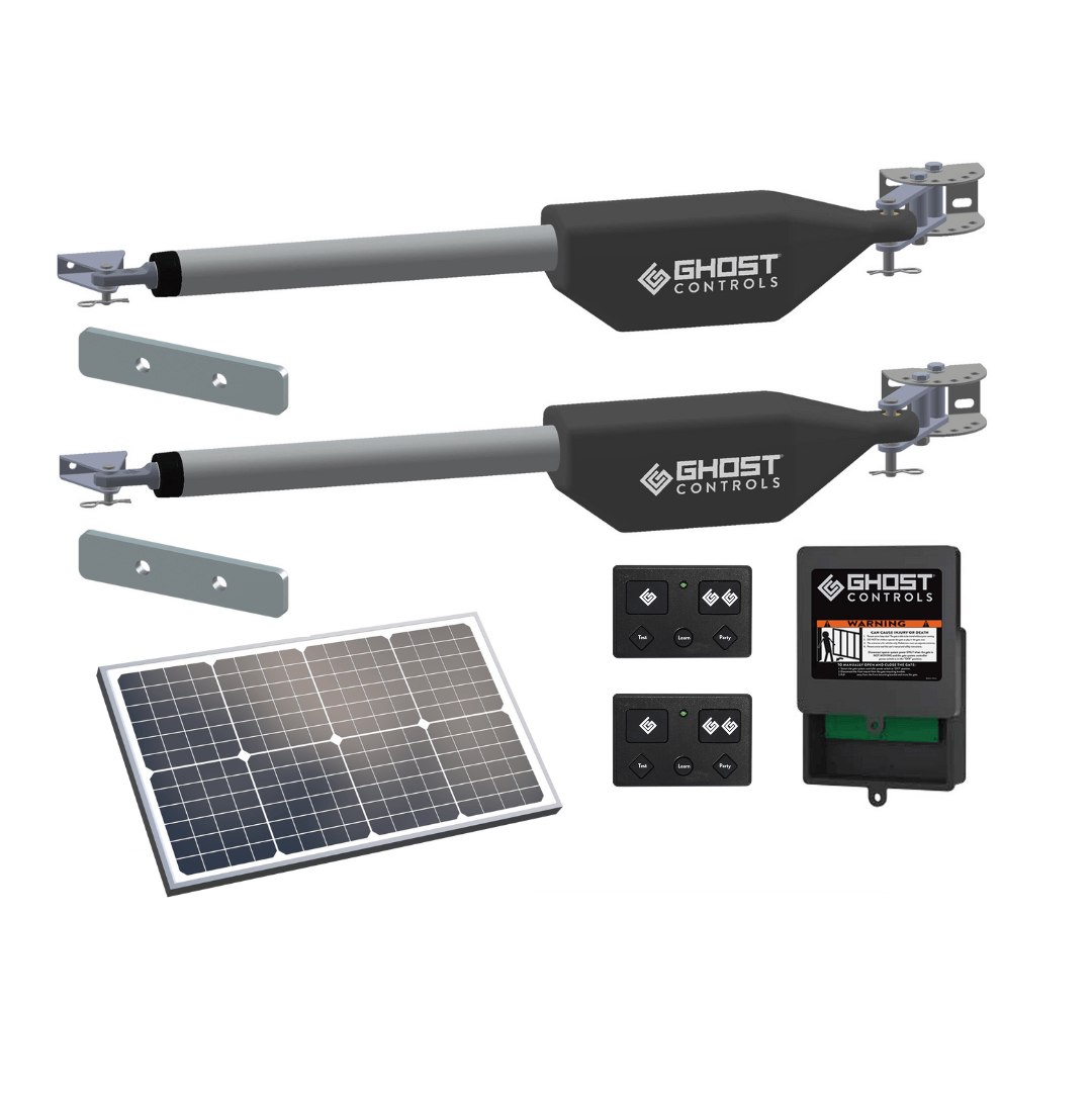 GHOST PRO Dual Automatic Gate Opener Kit w 30 Watts Solar Bundle