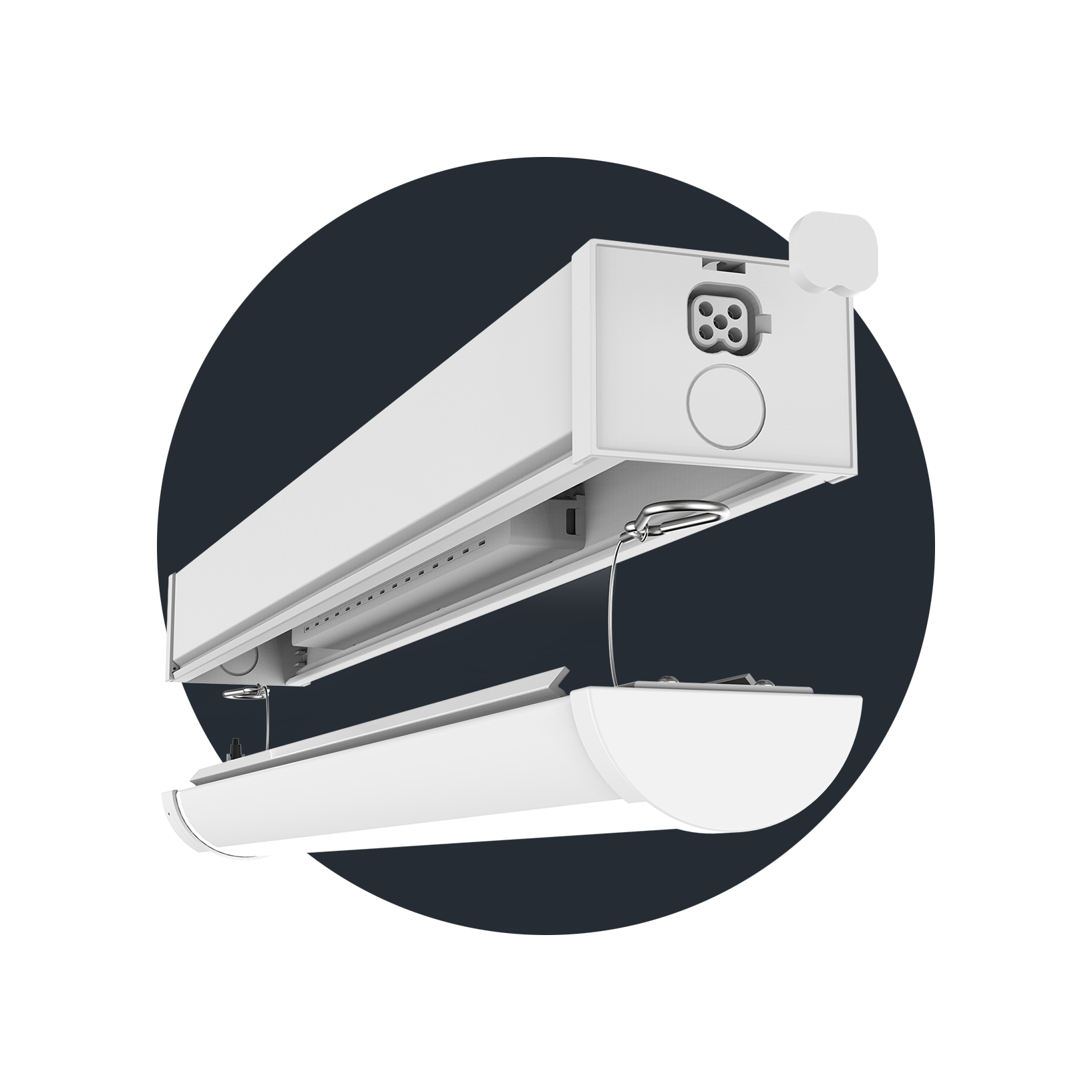 Daisy-Connect: LLSN-VPlate, Seamless Light Passthrough for Daisy-Chain Connection, Em Driver: EM08-2BN, Easy Access to Fixture Cavity