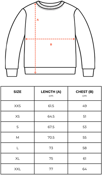 Ethical and Sustainable Organic Sweatshirt Size Chart