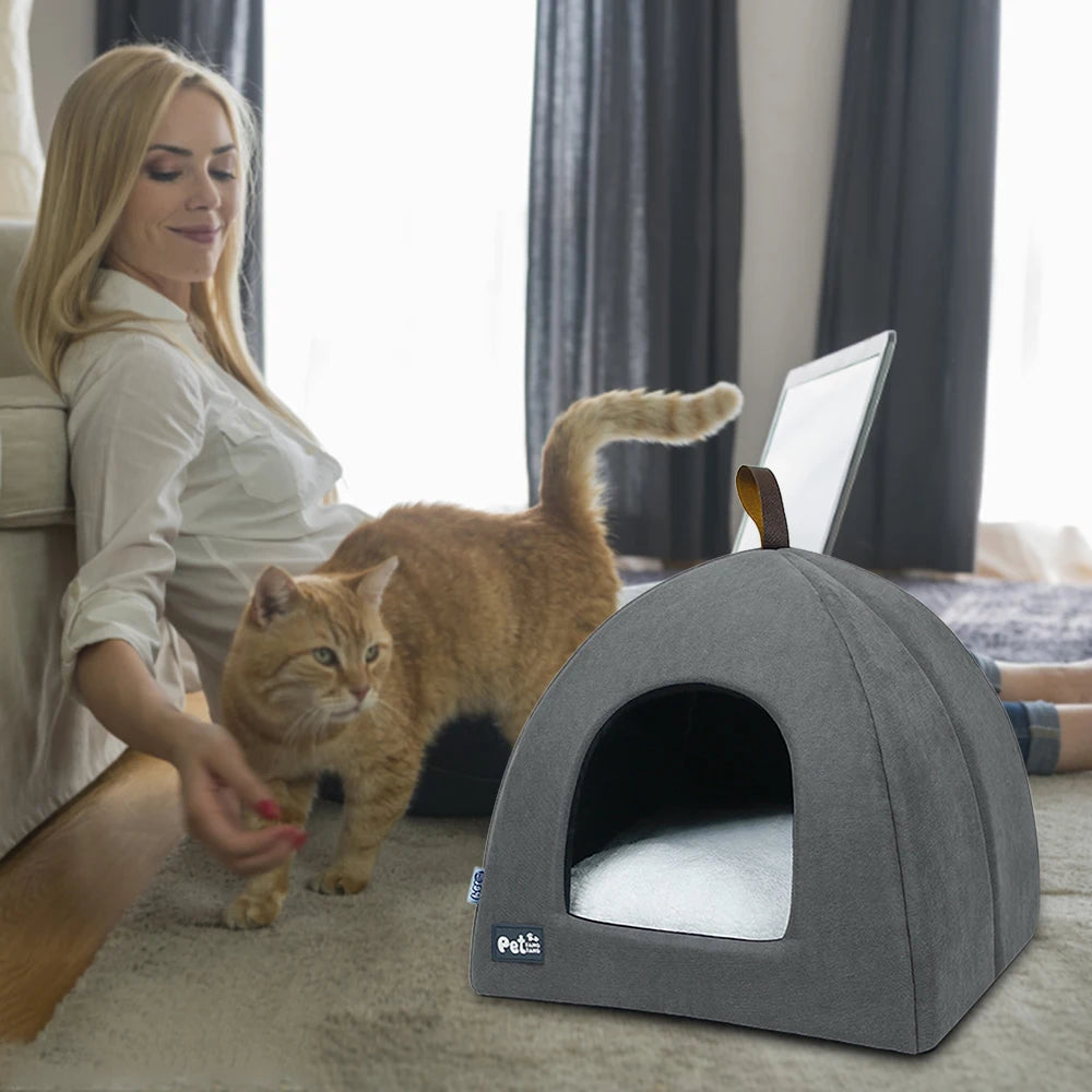 Foldable Cat Dog Bed House with Mat 3