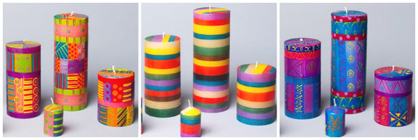 hand painted candles in colors of Holi
