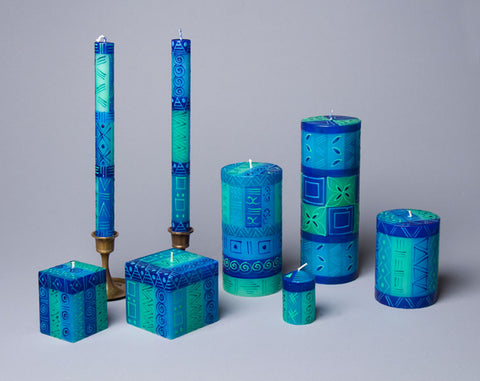 Blue & Green Candle Collection - taper candles, pillar candles and votive candles