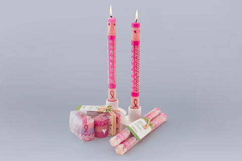 Pink on Pink taper candles and votive candles