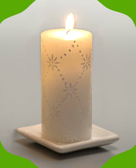 White on white hand painted pillar candle