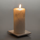 Wedding candle pillar glows beautifully when burning