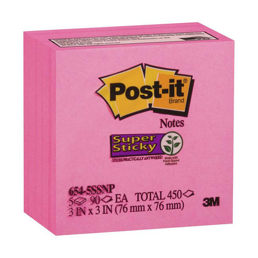 Post-it Super Sticky Notes 654-5SSLE, 3 in x 3 in (76 mm x 76 mm), Limeade, 5 Pads/Pack