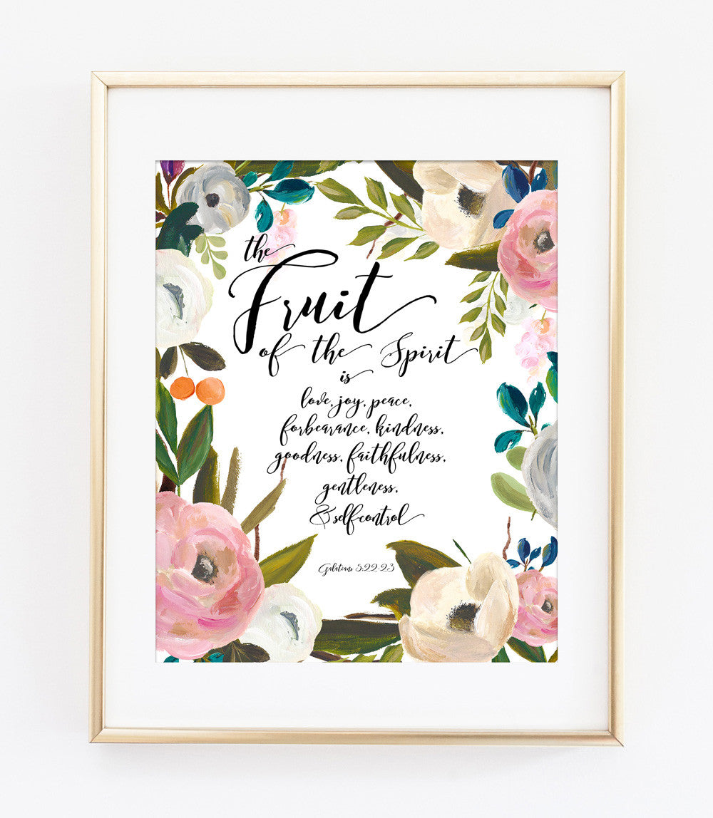 The Fruit of the Spirit Bible Verse Art Print in Pink Watercolor Flora –  Willow & Olive