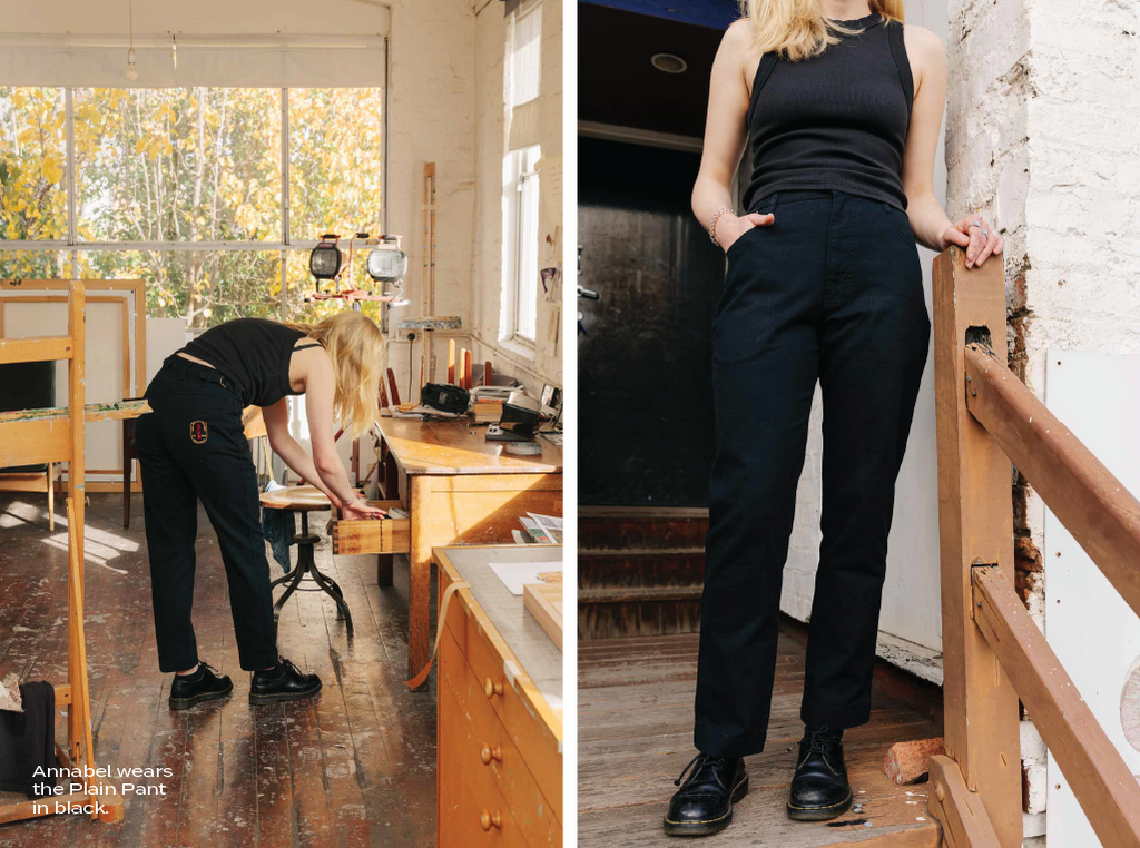 Annabel wears the plain pant