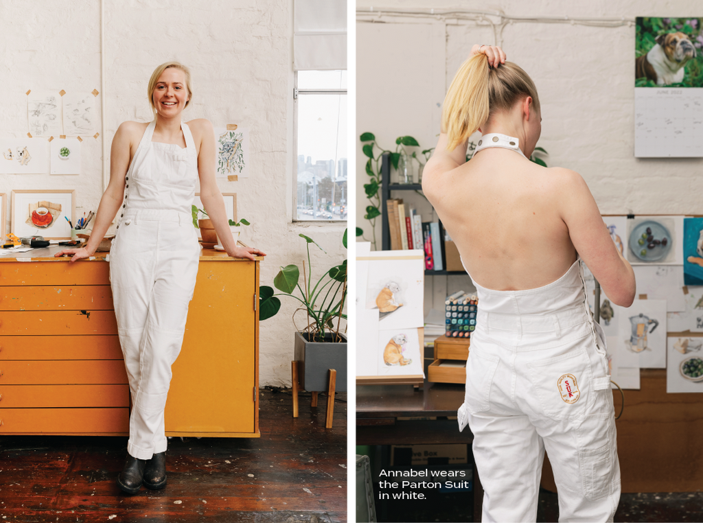 Annabel wears the parton suit in white