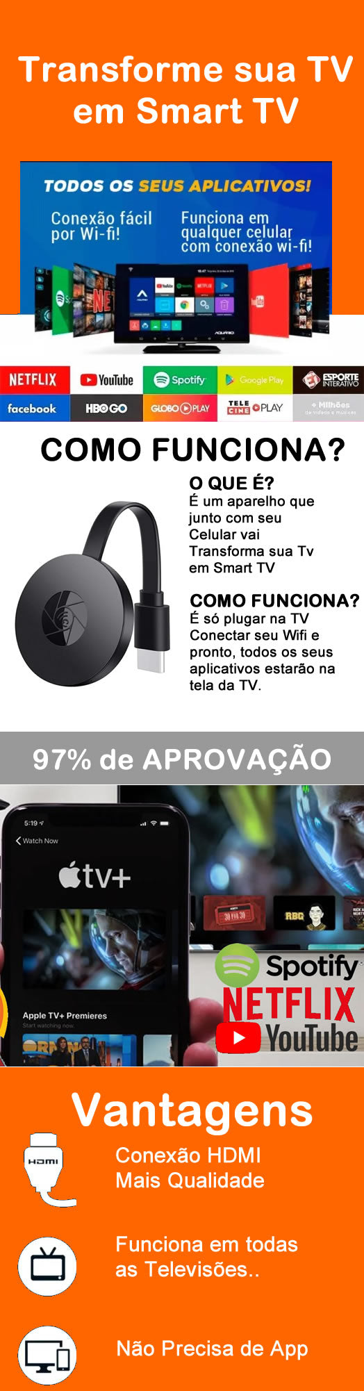 Chromecast 2 Tv Cast 5.0 HDMI 1080P - Shopcenteronline.com.br