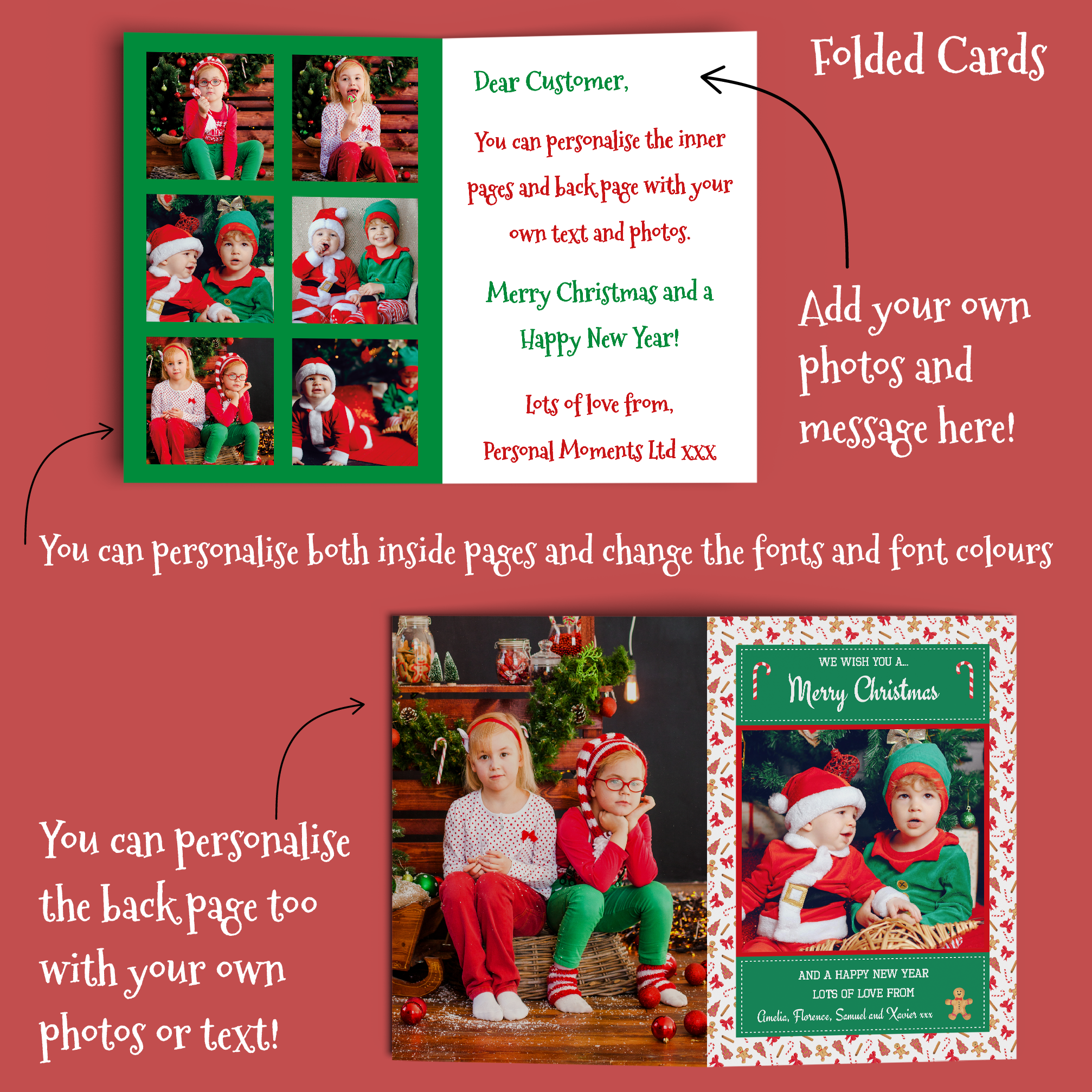FOLDED Photo Christmas Cards, Children's Personalised Christmas Cards
