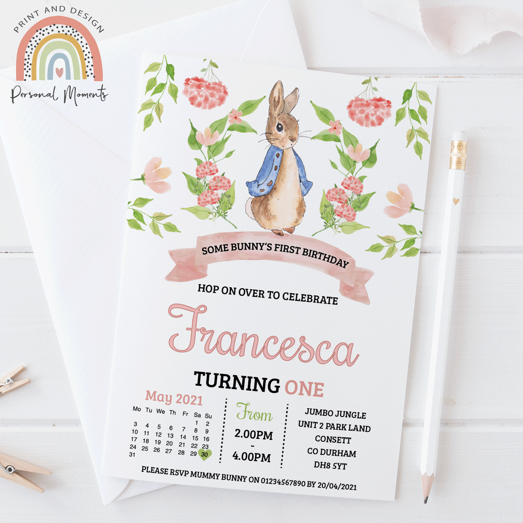 Personalised Peter Rabbit Baby Shower Invites Floral Baby Shower