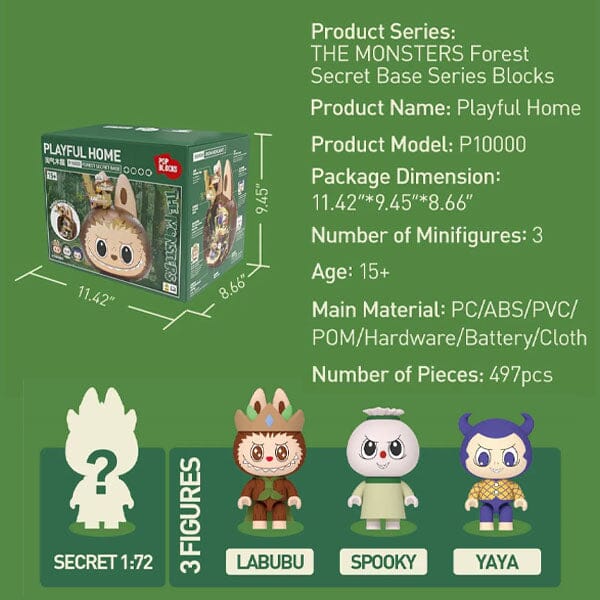 Pop Mart x THE MONSTERS: Labubu Forest Secret Base Tree House Building Block Set - Playful Home (497pc)
