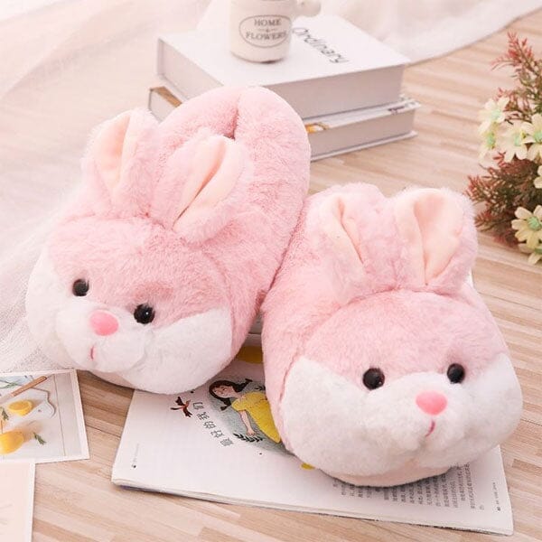 Fluffy Pink Bunny Plush Slippers