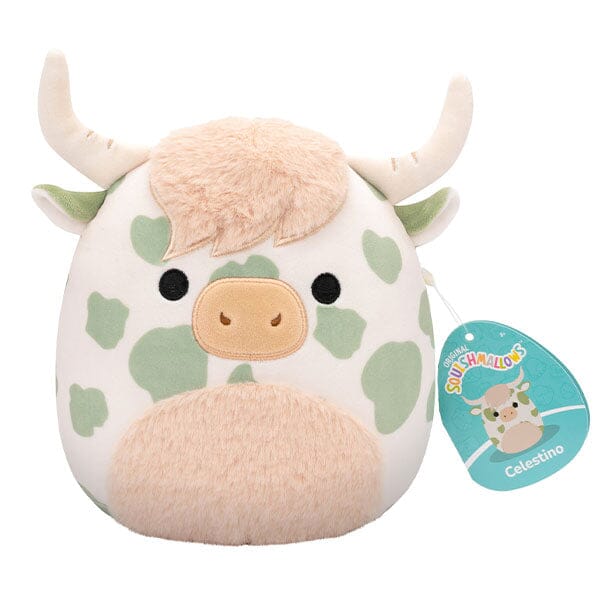 Squishmallows Super Soft Plush Toys 7.5" Celestino The Green Spotted Highland Cow Preorder Showcase