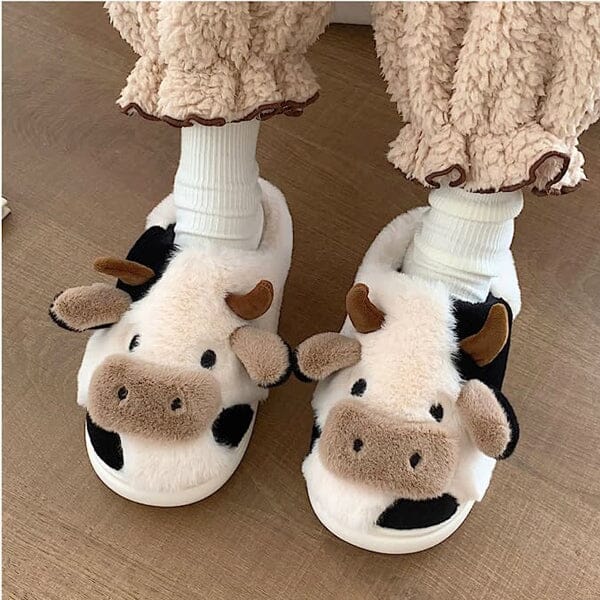 Cartoon Cow Plush Slippers  As Seen On Social • Showcase US