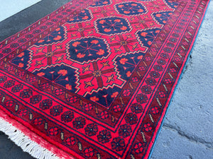 2x4 - 3x4 Handmade Afghan Rug | Cherry Red Midnight Blue Red Burnt Orange Caramel | Knotted Oriental Turkish Wool Khal Mohammadi Fair Trade