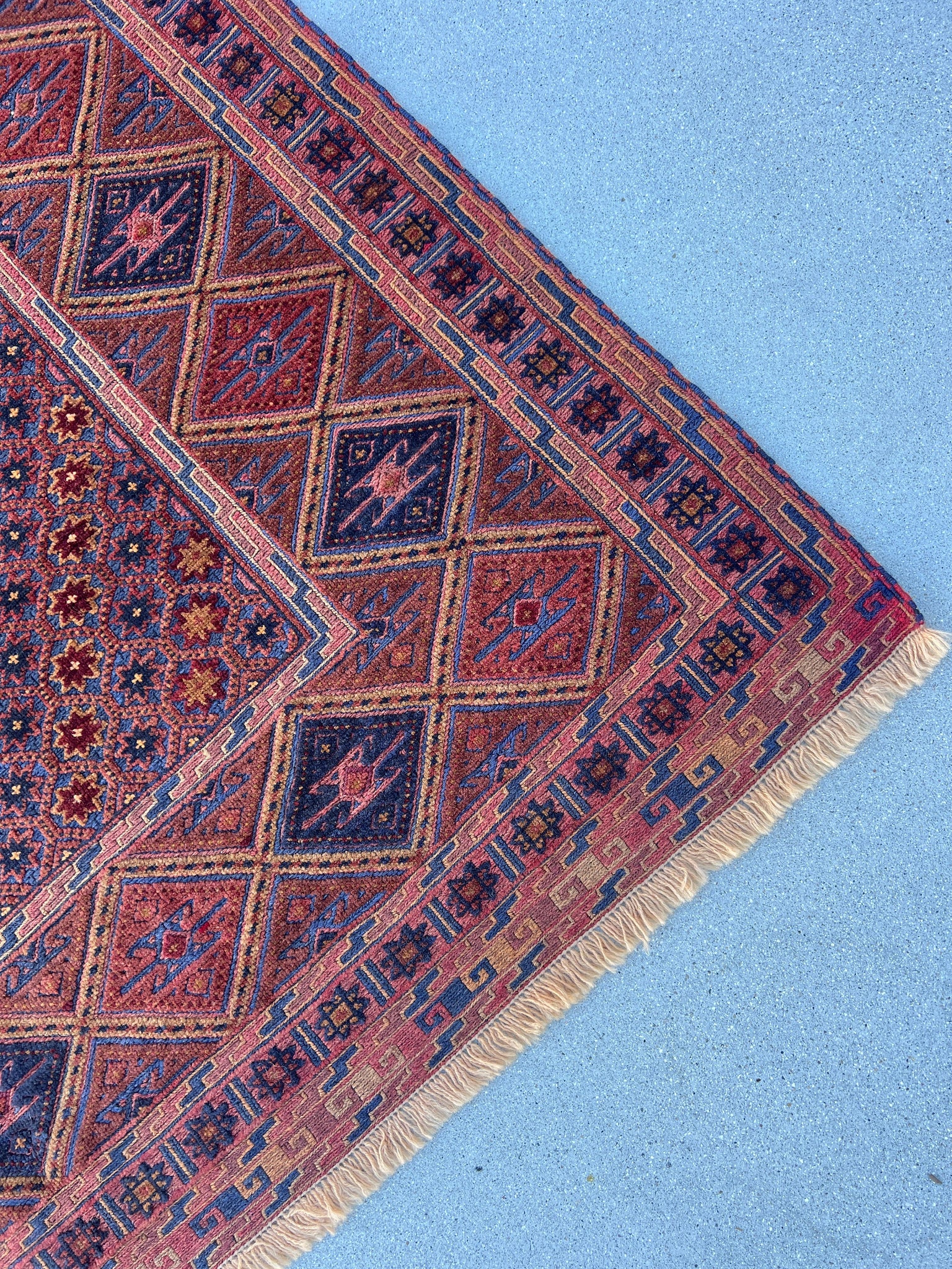 5x7 (150x200) Handmade Afghan Rug | Brick Rust Red Midnight Blue Brick Crimson Red Taupe Orange Hand Knotted Oriental Persian Turkish Wool