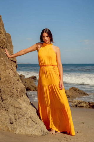 Mango Gold yellow flowy dress