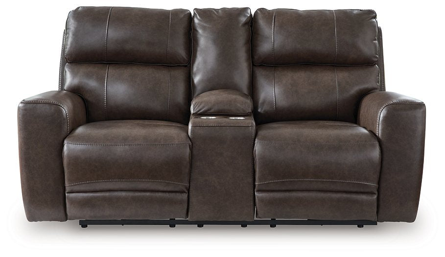 Power Reclining Crossplex Loveseat with a Convenient Console