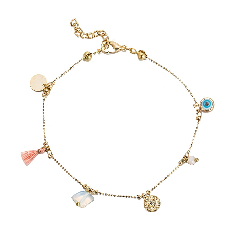 Evil Eye, Tassel and Gemstone Charm Anklet – e&e Jewellery