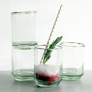 Multi-Colored Rim Medium Stacking Glass - By Land & Sea