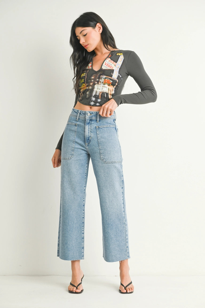 High Rise Utility Wide Leg Jean