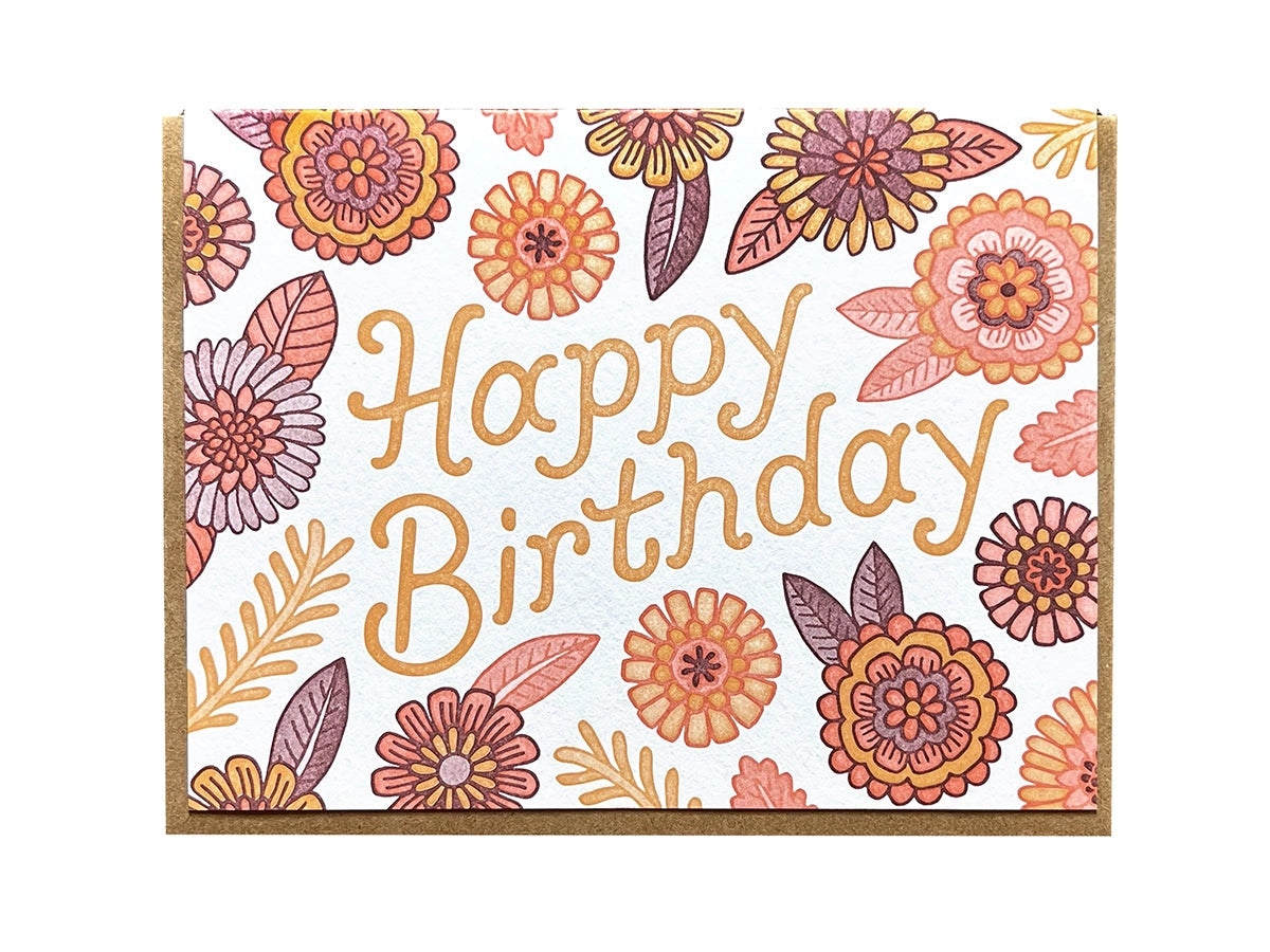 Happy Birthday Retro Floral Card