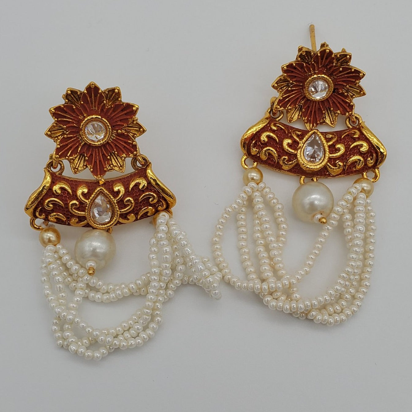 Indian earrings/gold plated earring/artificial earrings/ pearl drop earring/Bollywood style fashion jewelry/meenakari earring/kundan earring