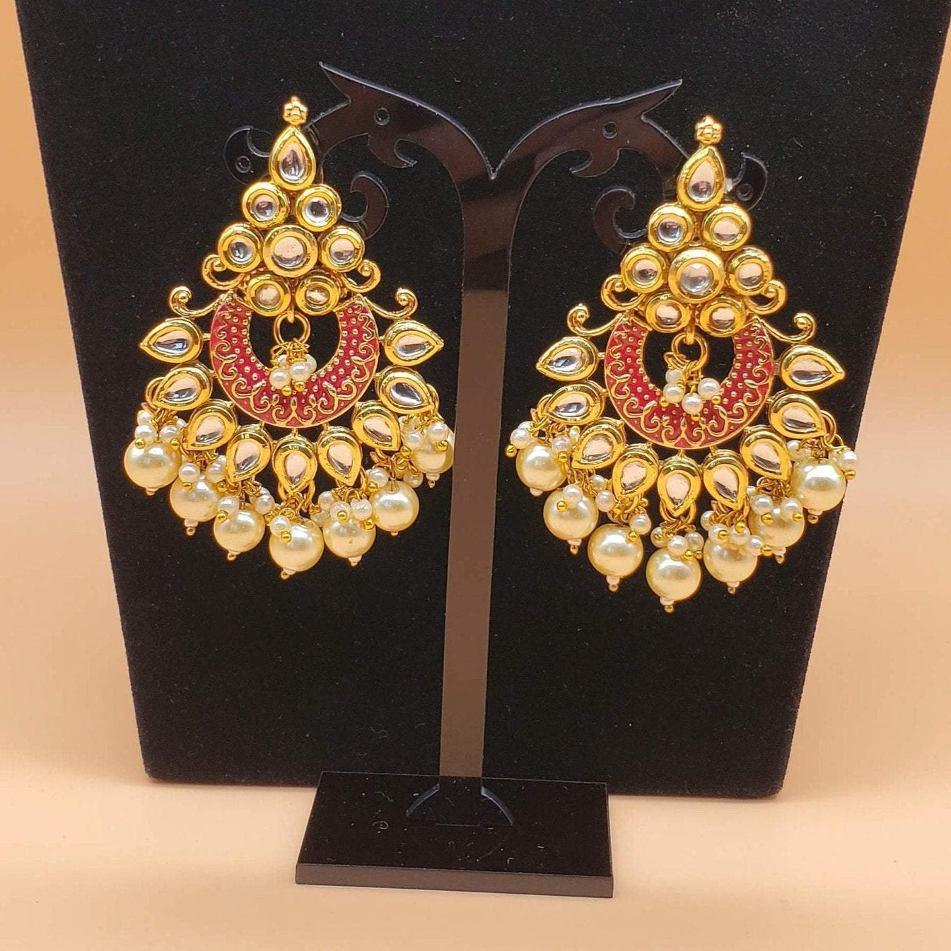 indian jewelry/chandbali earrings/gold tone chandbali earring/bollywood jewellry/polki kundan earring/traditional jewelry/zumkha earrings
