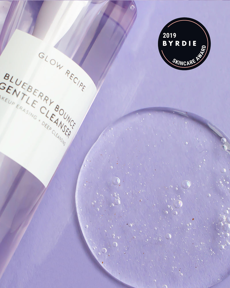 blueberry bounce gentle cleanser 2019 byrdie skincare award close up texture shot with bottle