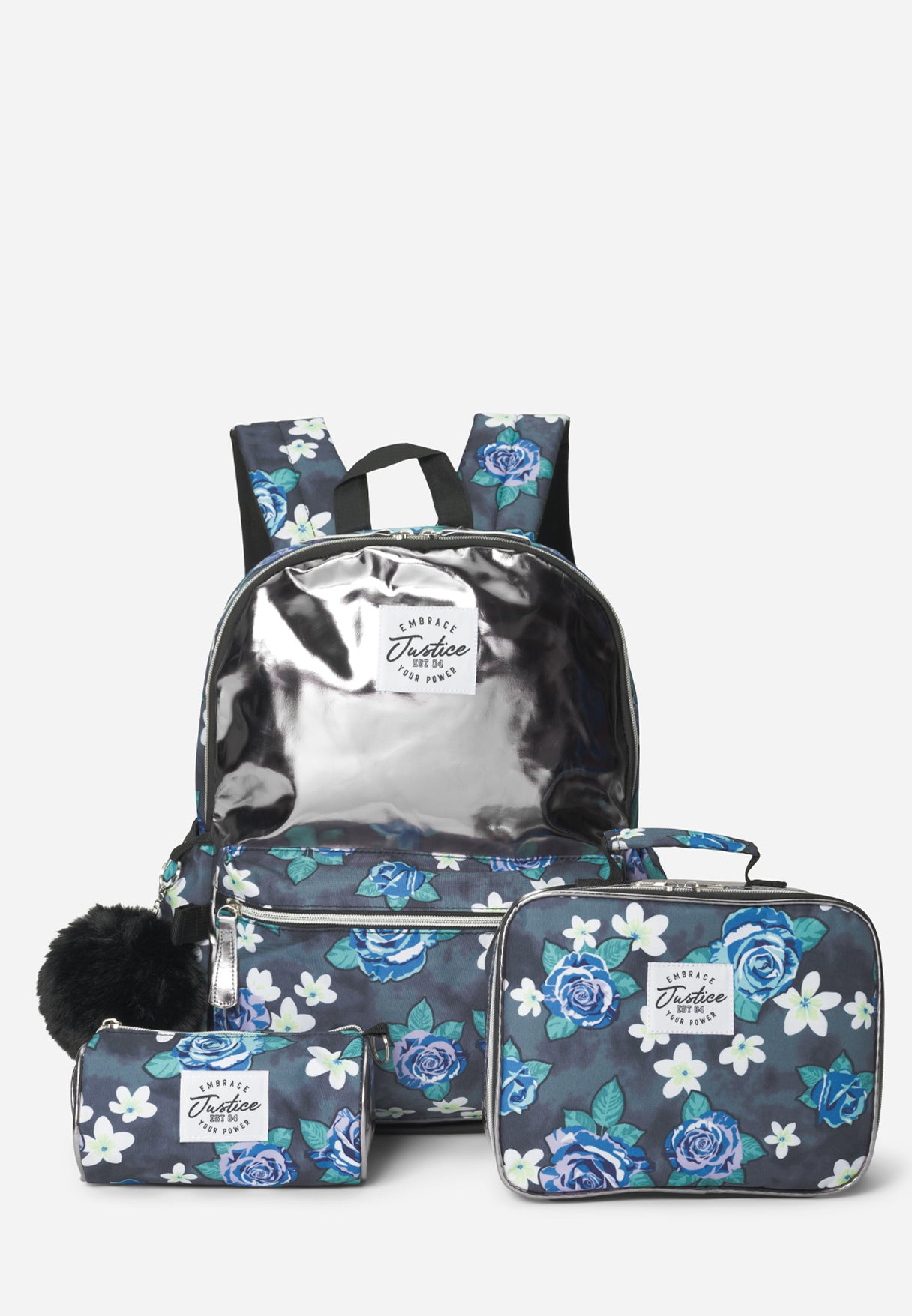 Justice Girl's Patterned Backpack Set in Blue, Size One Size