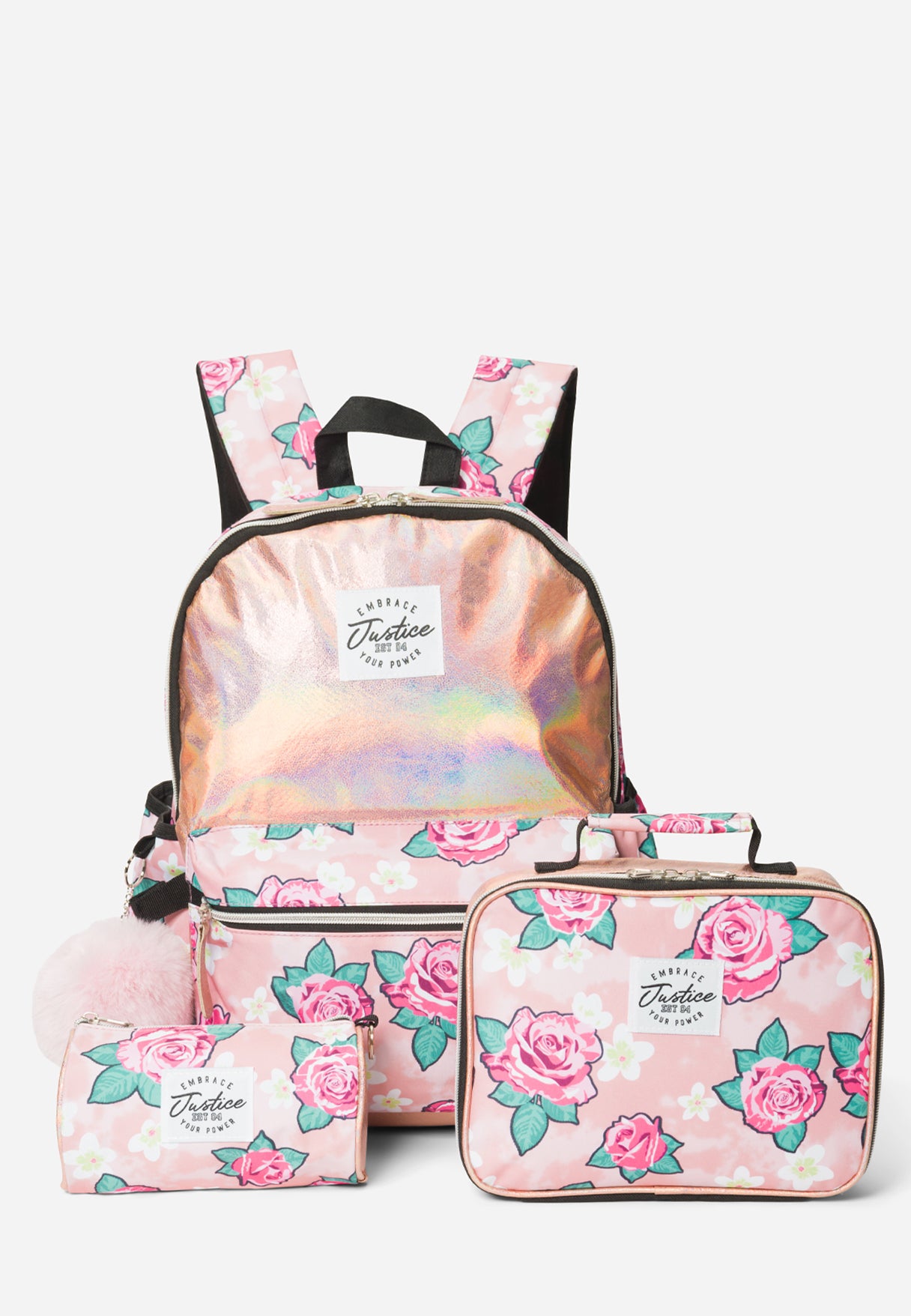 Justice Girl's Patterned Backpack Set in Pink, Size One Size