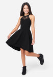 Girls Halter High-Low-Hem Fitted Back Zipper Stretchy Fit-and-Flare Dress