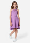 Girls Stretchy Fitted Back Zipper Fit-and-Flare High-Low-Hem Halter Dress