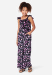 Girls Winter Floral Print Pocketed Jumpsuit