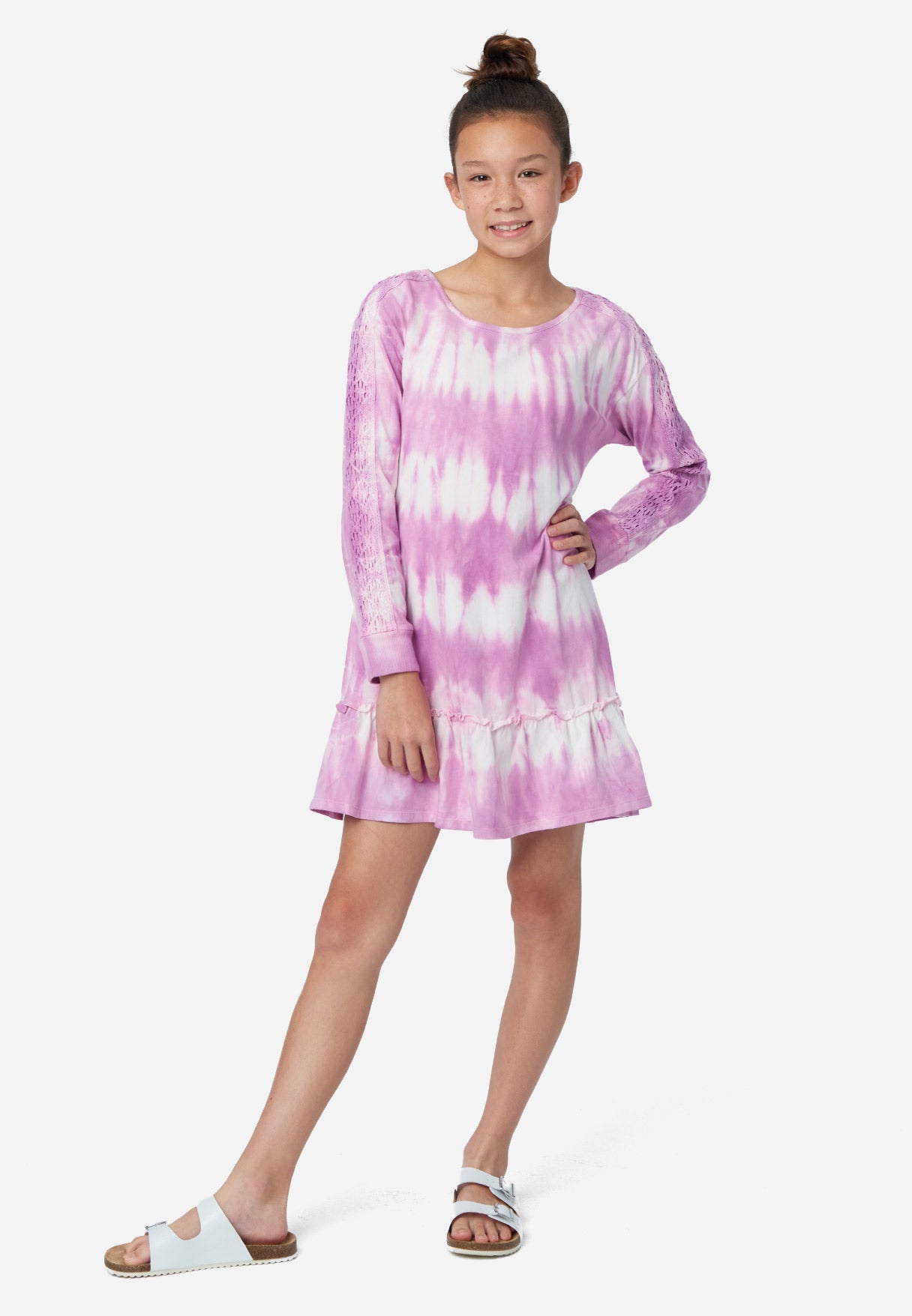 Justice Tie-Dye Lace-Trim Mini Girl's Dress in Viola, Size Medium (10)