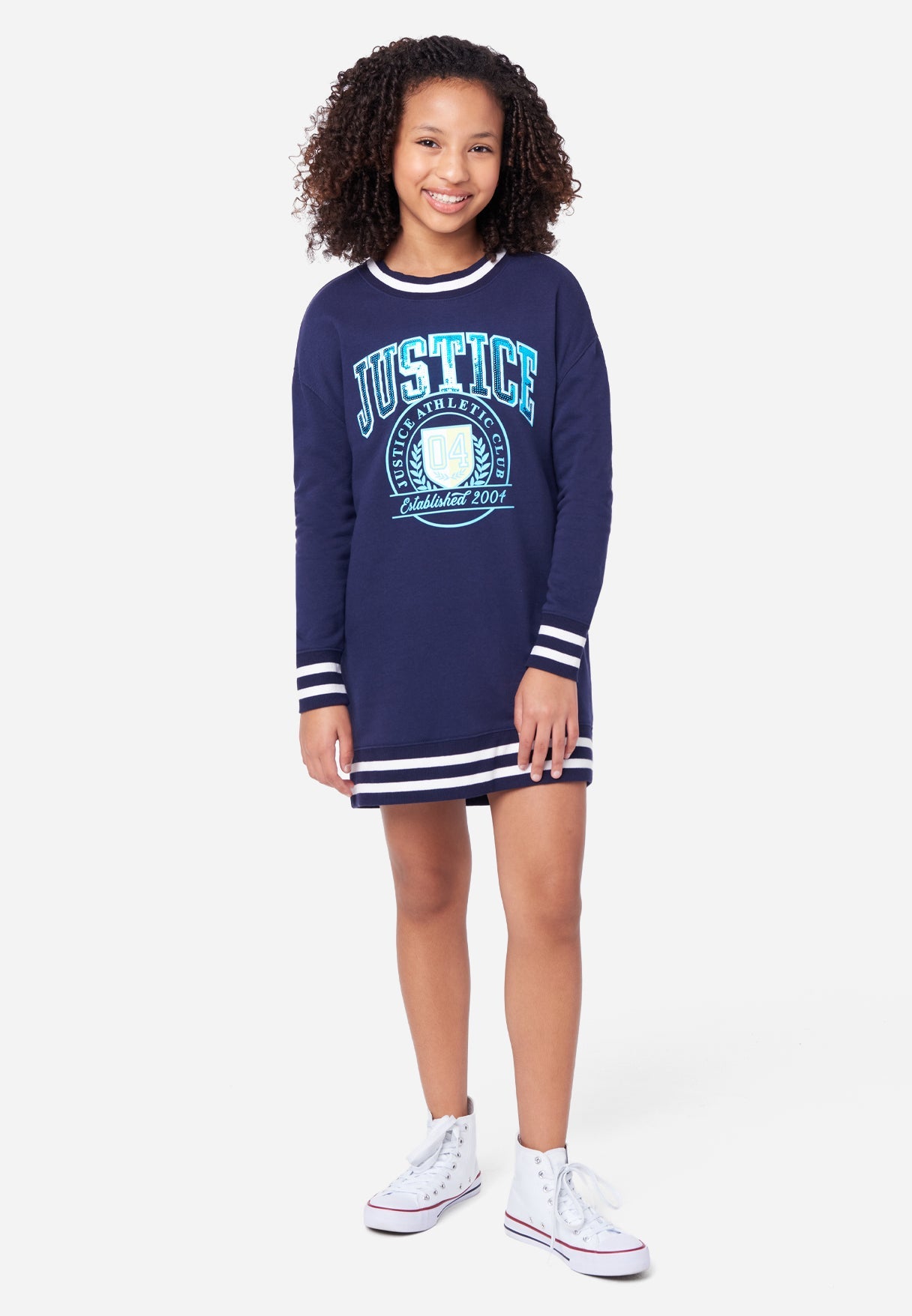 Girl's Sweatshirt Dress // Navy Blue Sweatshirt // Justiceu2122 in French Navy, Size Medium (10)