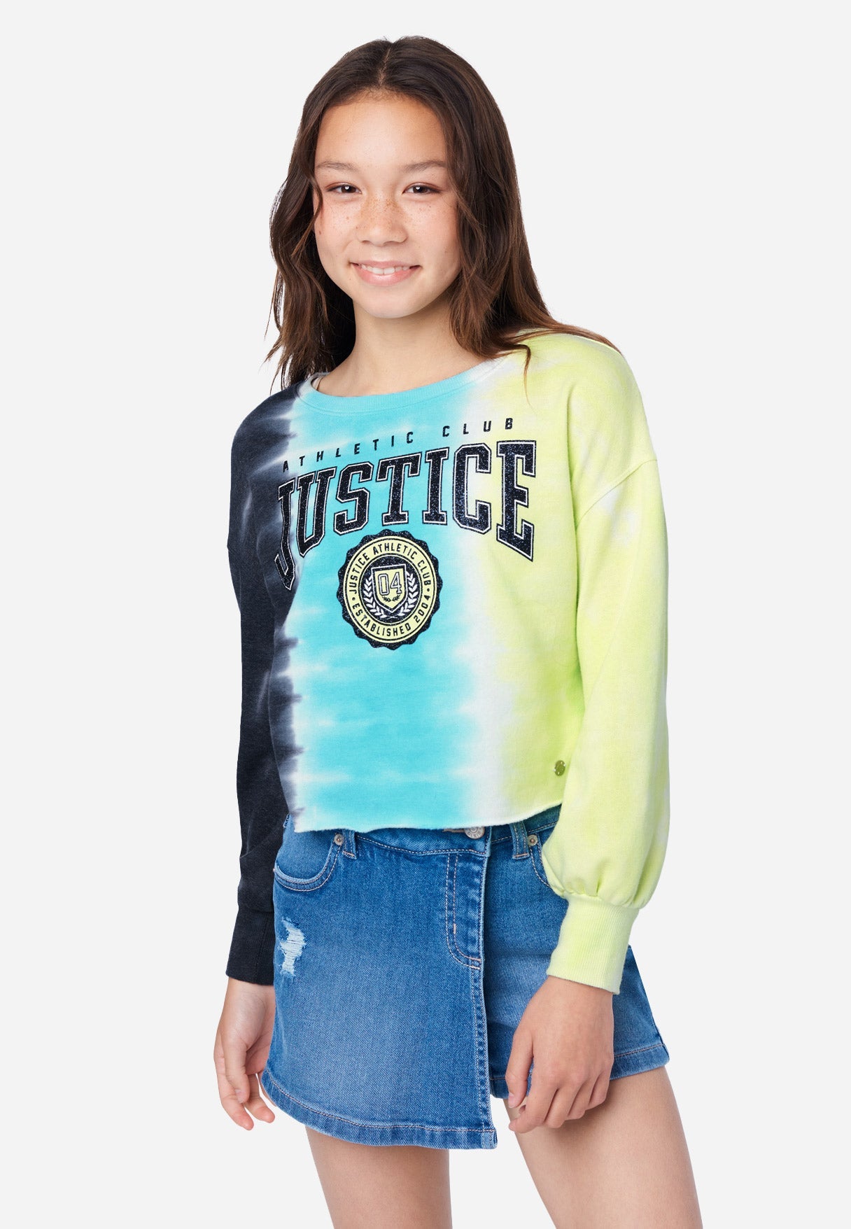 Justice Girl's Tie-Dye Crew Sweatshirt in Cool Dye Effect, Size Medium (10)