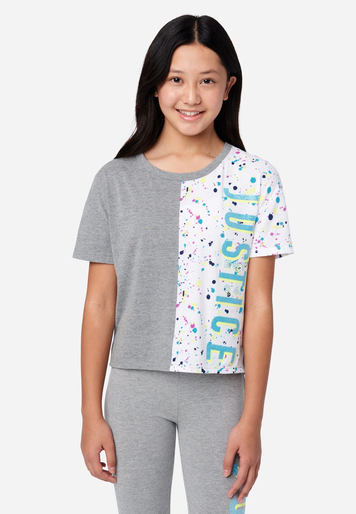 Justice Boxy Girl's Tee in Graphite Heather, Size M Plusus (10 Plus)