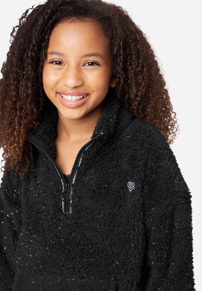 Faux Sherpa Zip-Front Girls Sweatshirt 