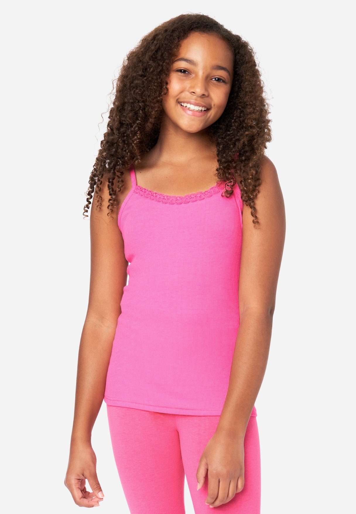 Justice Lace-Trim Scoop Neck Girl's Tank in Deep Pink Poly, Size Medium (10)