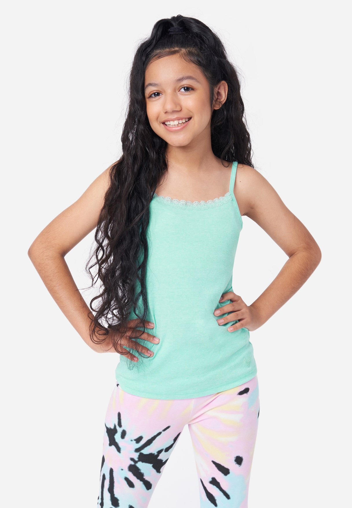Justice Lace-Trim Scoop Neck Girl's Tank in Mint Ice, Size Medium (10)