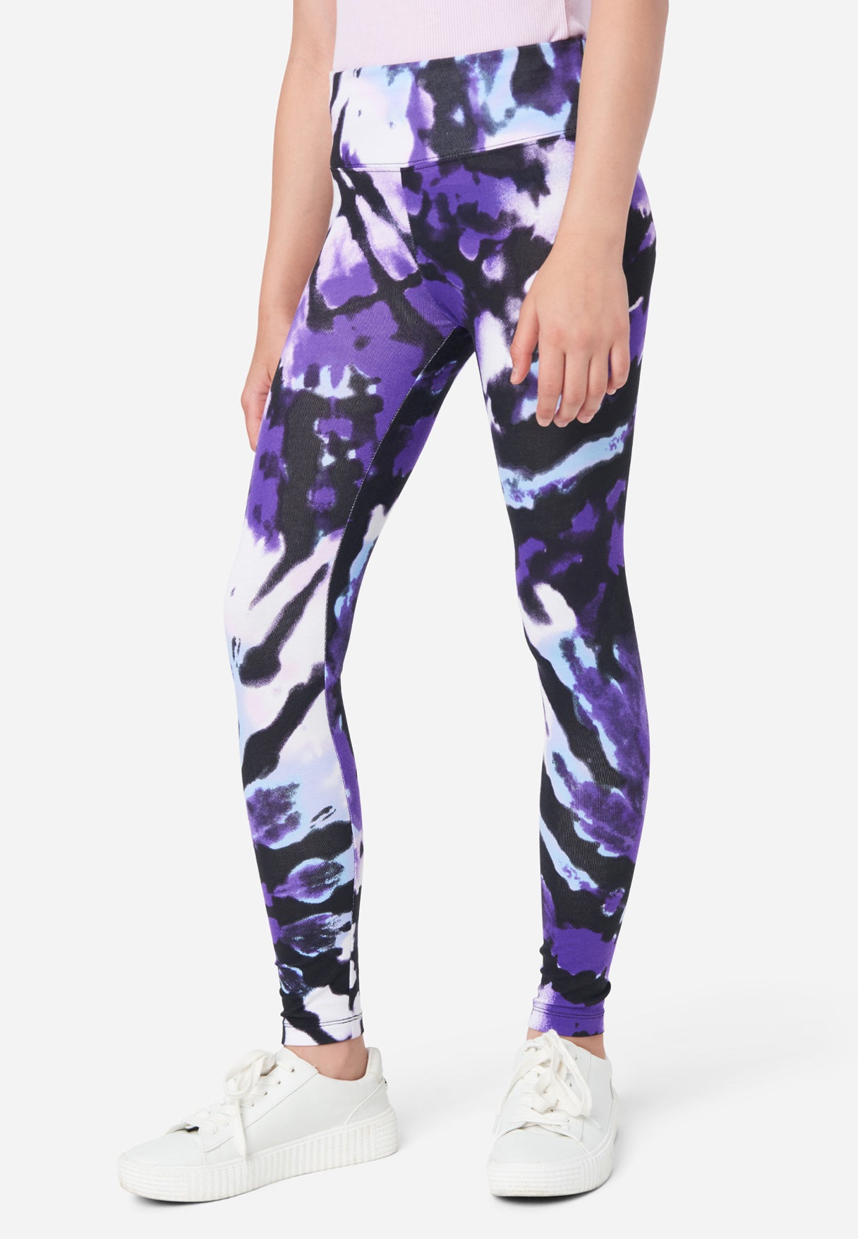 Members Mark Girls Stretch Pull On My Favorite Leggings 3pk Tie  Dye/Black/Purple